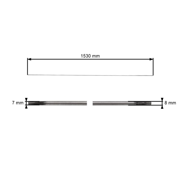 Antriebswelle für chinesische Motorsensen und Motorsensen aus dem Hobbymarkt Größe 1530 mm x 8 mm x 9 Zähne
