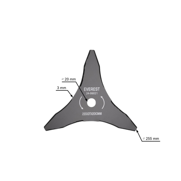 Dickichtmesser 3 Zähne Größe 255 mm x 20,0 mm x 3,0 mm für Freischneider und Motortrimmer
