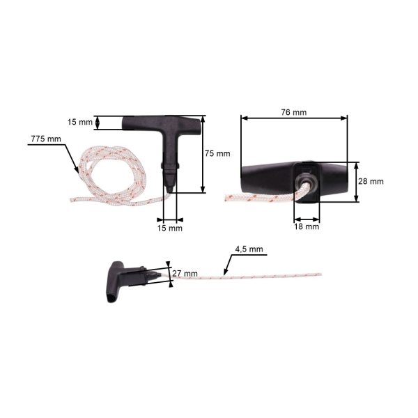 ElastoStart 4,5 mm für Stihl Kettensägen Stihl 038 044 045 046 MS380 MS381 MS460 MS461 MS640 MS660 MS661 MS880 TS510 TS760 (OEM 11221903400)
