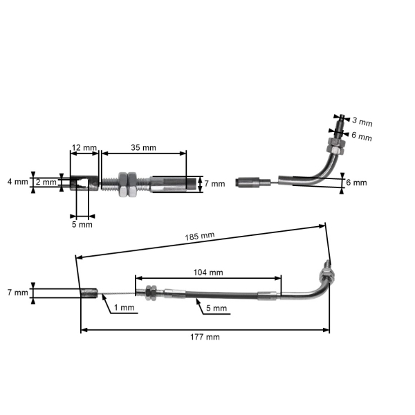 Gaszug für Kawasaki TH48 Motoren 14 cm (54012-2342, 54012-2373)