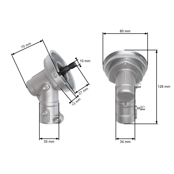 Getriebekopf für chinesische Motorsensen und Motorsensen aus dem Hobbymarkt mit einem Rohrdurchmesser von 26 mm auf einer 9-Zahn-Welle