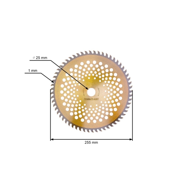 Hartmetallklinge 60 Zähne Größe 255 mm x 25,4 mm für Freischneider