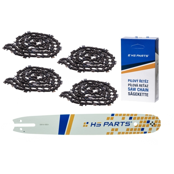 HS PARTS Action Set - Führungsschiene 16" (40 cm) .325" .050" (1,3 mm) + 4 x Sägekette 62 Gl.