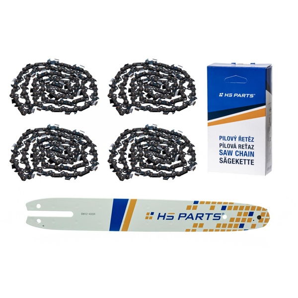 HS PARTS Führungsschiene 12" (30 cm) 3/8" .043" (1,1 mm) + 4 x Sägekette 44 Glieder Vierkantzahn für Stihl MSE140 MSE141 MSE160 MS170 MS171 MS180 MS181 MS192 MS211 MS191T MSE141 MSA200C HT101 HT70 E140 023L