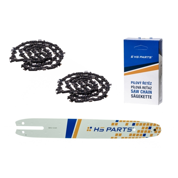 HS PARTS Führungsschiene 12" (30 cm) 3/8" .050" (1,3 mm) + 2 x Sägekette 44 Glieder Vierkantzahn