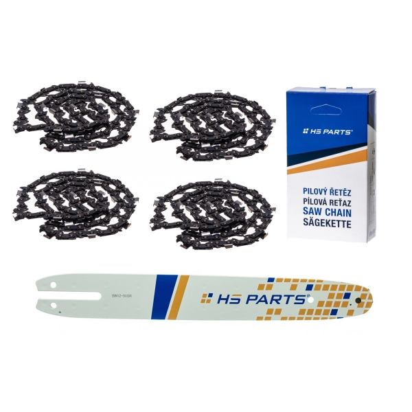 HS PARTS Führungsschiene 12" (30 cm) 3/8" .050" (1,3 mm) + 4 x Sägekette 44 Glieder Vierkantzahn für Stihl 009 010 011 017 018 019 020 021 023 025 MS160 MS170 MS171 MS180 MS181 MS192 MS210 MS211 MS250 MS231 MS241 MS251
