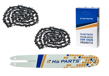 HS PARTS Führungsschiene 14" (35 cm) 3/8" .050" (1,3 mm) + 2 x Sägekette 50 Glieder Vierkantzahn für Stihl 009 010 011 017 018 019 020 021 023 025 MS160 MS170 MS171 MS180 MS181 MS192 MS210 MS211 MS250 MS231 MS241 MS251