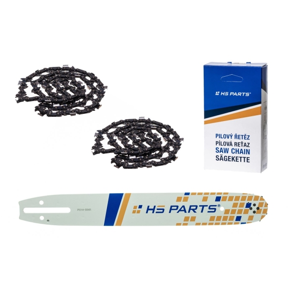 HS PARTS Führungsschiene 14" (35 cm) 3/8" .050" (1,3 mm) + 2 x Sägekette 52 Glieder Vierkantzahn für Husqvarna 36 41 136 141 236 E317 T425 Partner 351 352 391 420 842
