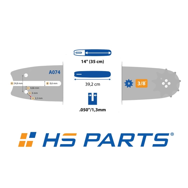 HS PARTS Führungsschiene 14" (35 cm) 3/8" .050" (1,3 mm) + 4 x Sägekette 50 Glieder Vierkantzahn für Stihl 009 012 017 018 019 020 021 025 MS170 MS180 MS192 MS200 MS210 MS211 MS241 MS251