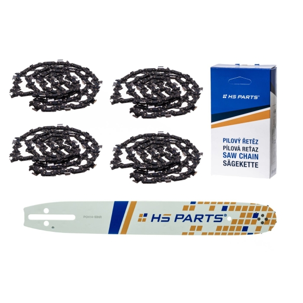 HS PARTS Führungsschiene 14" (35 cm) 3/8" .050" (1,3 mm) + 4 x Sägekette 52 Glieder Vierkantzahn für Husqvarna 120II 135 136 137 140 1600EL 236 240e 323P4 338XP 420EL