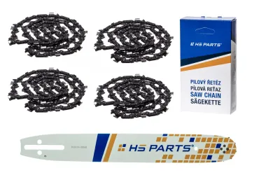 HS PARTS Führungsschiene 14" (35 cm) 3/8" .050" (1,3 mm) + 4 x Sägekette 52 Glieder Vierkantzahn für Husqvarna 36 41 136 137 141 236 240 T435 335XPT 333 334 Jonsered 2035 2115 2117 2138 CS2234 CS2236T Solo 614 630 633 636