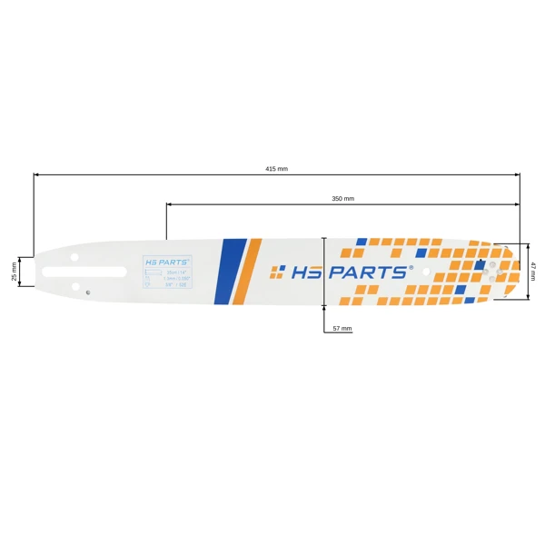 HS PARTS Führungsschiene 14" (35 cm) 3/8" .050" (1,3 mm) für Husqvarna 136 137 140 235 236 240 Jonsered CS2135 CS2234 Partner 350 351 352 Dolmar 100 106 ES140 Makita DCS4301 UC3030A UC3500