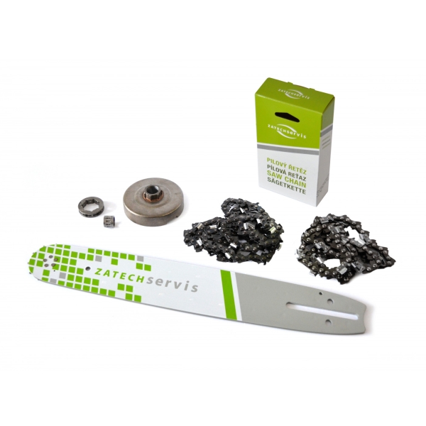 HS PARTS Führungsschiene 14" (35cm) 3/8" .050" (1,3mm) + 2x Sägekette 52 Glieder Vierkantzahn + Kettenrad Partner 350 351