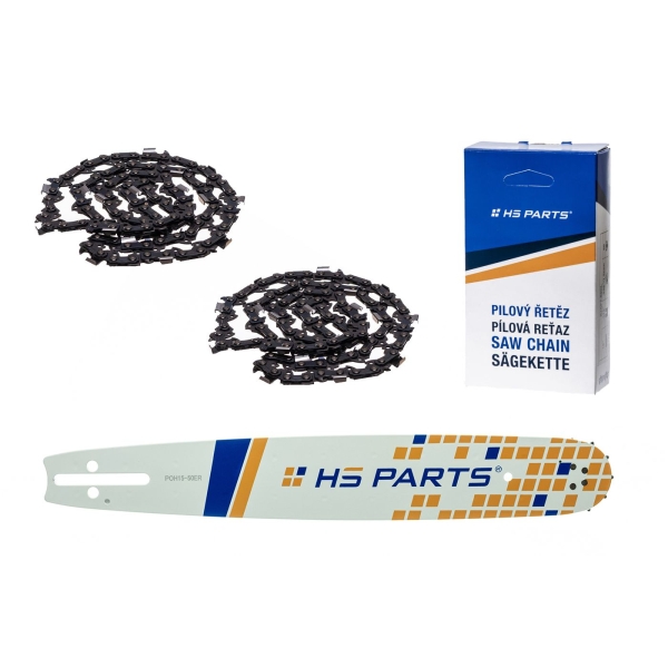 HS PARTS Führungsschiene 15" (38 cm) 3/8" .050" (1,3 mm) + 2 x Sägekette 56 Glieder Vierkantzahn für Husqvarna 51 55 154 254 257 357 359 455 560XP