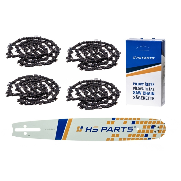 HS PARTS Führungsschiene 15" (38 cm) 3/8" .050" (1,3 mm) + 4 x Sägekette 56 Glieder Vierkantzahn für pro Husqvarna 51 55 154 254 257 357 359 455 560XP