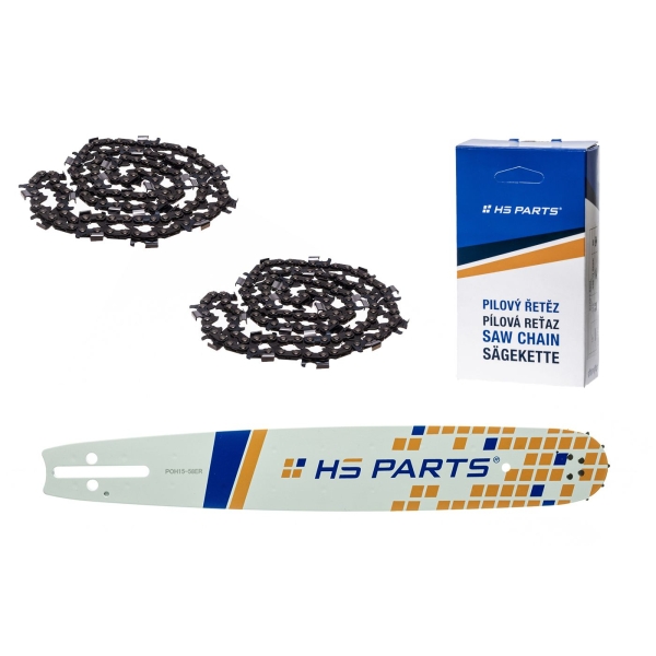 HS PARTS Führungsschiene 15" (38 cm) 3/8" .058" (1,5 mm) + 2 x Sägekette 56 Glieder Rundzahn für die Herstellung von Platten passend Husqvarna 51 55 154 254 257 357 359 455 560XP