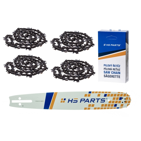 HS PARTS Führungsschiene 15" (38 cm) 3/8" .058" (1,5 mm) + 4 x Sägekette 56 Glieder Rundzahn für die Herstellung von Platten passend Husqvarna 51 55 154 254 257 357 359 455 560XP