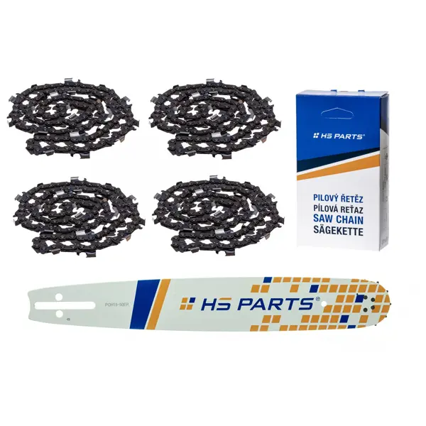 HS PARTS Führungsschiene 15" (38 cm) 3/8" .058" (1,5 mm) + 4 x Sägekette 56 Glieder Vierkantzahn für Husqvarna 51 55 154 254 257 357 359 455 560XP