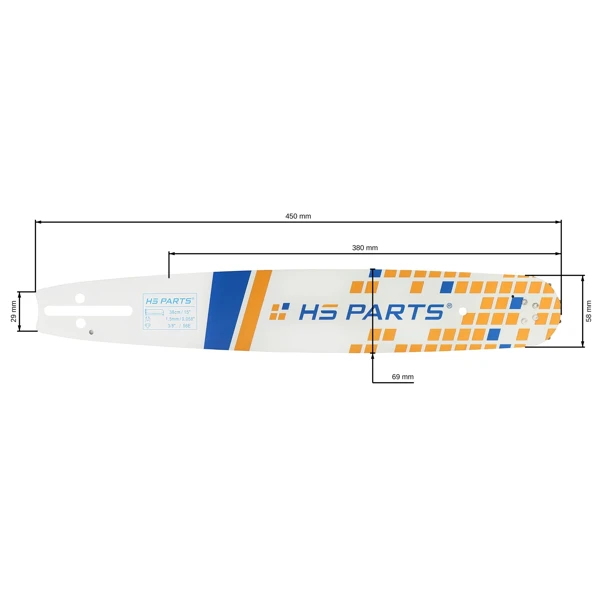 HS PARTS Führungsschiene 15" (38 cm) 3/8" .058" (1,5 mm) für Husqvarna 246 254 262 345 357 359 455 460 555 560 Jonsered 2054 CS2260 Dolmar 111 112 115 PS540 Solo 613 614 650 Oleomac 162 956 962