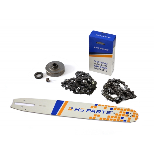 HS PARTS Führungsschiene 15" (38 cm) 3/8" .063" (1,6 mm) + 2 x Sägekette 56 Glieder Vierkantzahn + Ringkettenrad Stihl 034 036 MS340 MS360