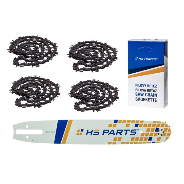 HS PARTS Führungsschiene 15" (38 cm) 3/8" .063" (1,6 mm) + 4 x Sägekette 56 Glieder Rundzahn für die Herstellung von Platten passend Stihl MS360 MS361 MS362 MS440 MS441 MS660