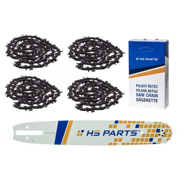 HS PARTS Führungsschiene 15" (38 cm) 3/8" .063" (1,6 mm) + 4 x Sägekette 56 Glieder Vierkantzahn für Stihl 036 038 044 066 MS290 MS310 MS390 MS440 MS441 MS460 MS640 MS650 MS660