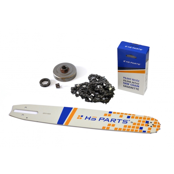 HS PARTS Führungsschiene 15" (38 cm) 3/8" .063" (1,6 mm) + Sägekette 56 Glieder Vierkantzahn + Ringkettenrad für Stihl 044 046 MS341 MS361 MS362 MS440 MS441 MS460 MS461