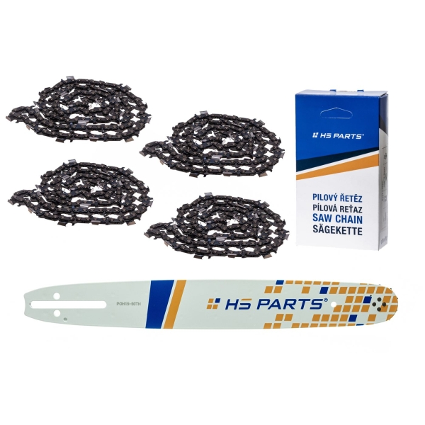 HS PARTS Führungsschiene 15" (38 cm) .325" .050" (1,3 mm) + 4 x Sägekette 64 Glieder Vierkantzahn für Husqvarna 34 40 42 51 55 242 257 262 340 345 353 357 359 435 445 450 455 460 550