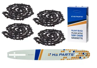 HS PARTS Führungsschiene 15" (38 cm) .325" .058" (1,5 mm) + 4 x Sägekette 64 Glieder Vierkantzahn für Husqvarna 36 55 136 154 257 262 346 357 435 445 460 Jonsered 2054 2152 2155 Dolmar 109 111 112 116 Solo 639 651 665