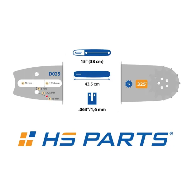 HS PARTS Führungsschiene 15" (38 cm) .325" .063" (1,6 mm) + 4 x Sägekette 62 Glieder Vierkantzahn für Stihl 024 026 028 029 030 031 032 039 MS240 MS260 MS261 MS270 MS271 MS280 MS290 MS291 MS310 MS390