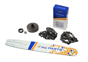 HS PARTS Führungsschiene 15" (38cm) 3/8" .058" (1,5 mm) + 2 x Sägekette 56 Glieder Vierkantzahn + Ringkettenrad Husqvarna 268