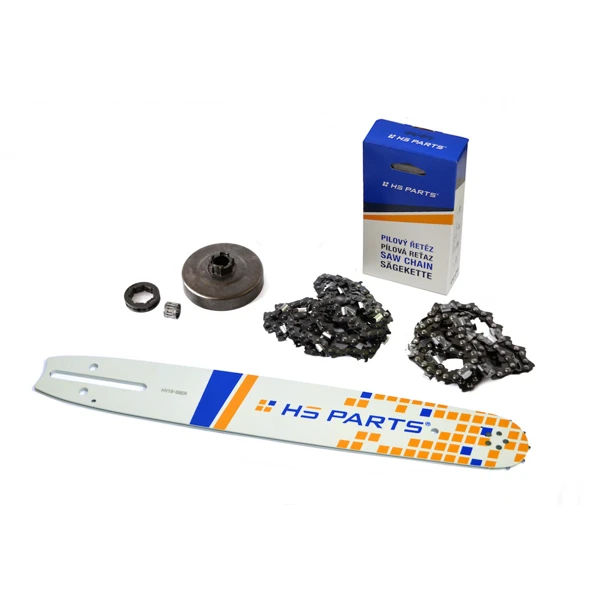 HS PARTS Führungsschiene 15" (38cm) 3/8" .058" (1,5 mm) + 2 x Sägekette 56 Glieder Vierkantzahn + Ringkettenrad Husqvarna 268