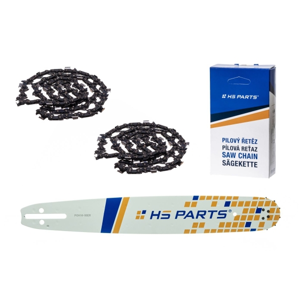 HS PARTS Führungsschiene 16" (40 cm) 3/8" .050" (1,3 mm) + 2 x Sägekette 60 Glieder Vierkantzahn für Husqvarna 246 254 262 345 357 455 460 555 560 Jonsered 2054 CS2260 Dolmar 111 112 115 PS540 Solo 613 614 650 Oleomac 162 956 962