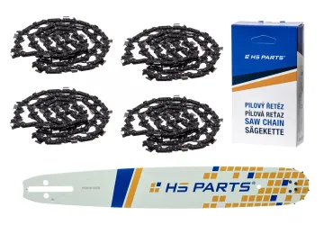 HS PARTS Führungsschiene 16" (40 cm) 3/8" .050" (1,3 mm) + 4 x Sägekette 60 Glieder Vierkantzahn für Husqvarna 246 254 262 345 357 455 460 555 560 Jonsered 2054 CS2260 Dolmar 111 112 115 PS540 Solo 613 614 650 Oleomac 162 956 962