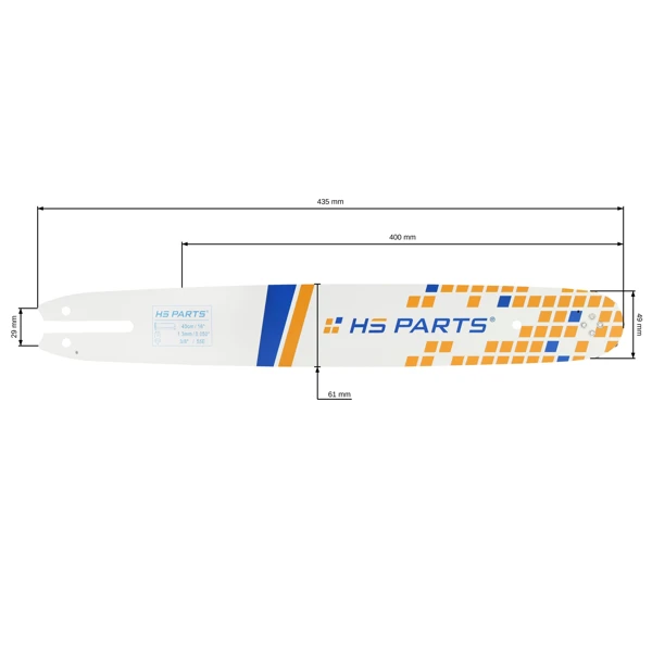 HS PARTS Führungsschiene 16" (40 cm) 3/8" .050" (1,3 mm) für Stihl 009 010 011 017 018 019 020 021 023 025 MS160 MS170 MS171 MS180 MS181 MS192 MS210 MS211 MS250 MS231 MS241 MS251