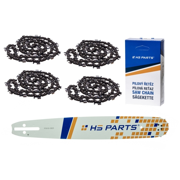 HS PARTS Führungsschiene 16" (40 cm) 3/8" .058" (1,5 mm) + 4 x Sägekette 60 Glieder Rundzahn für die Herstellung von Platten passend Husqvarna 51 55 346XP 353 357 359 455 460 560XP