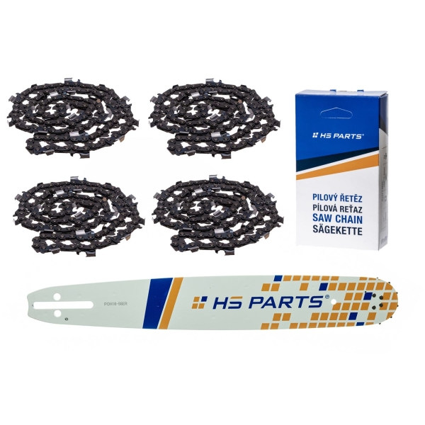 HS PARTS Führungsschiene 16" (40 cm) 3/8" .058" (1,5 mm) + 4 x Sägekette 60 Glieder Vierkantzahn für Husqvarna 40 55 242 254 262 339XP 353 357 359 T435 445 455 460 550 560XP