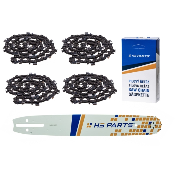 HS PARTS Führungsschiene 16" (40 cm) 3/8" .058" (1,5 mm) + 4 x Sägekette 60 Glieder Vierkantzahn für Husqvarna 61 66 266 268 362 365 372 372 XTorq 281 288 298 385 394 395 480 562 570 575