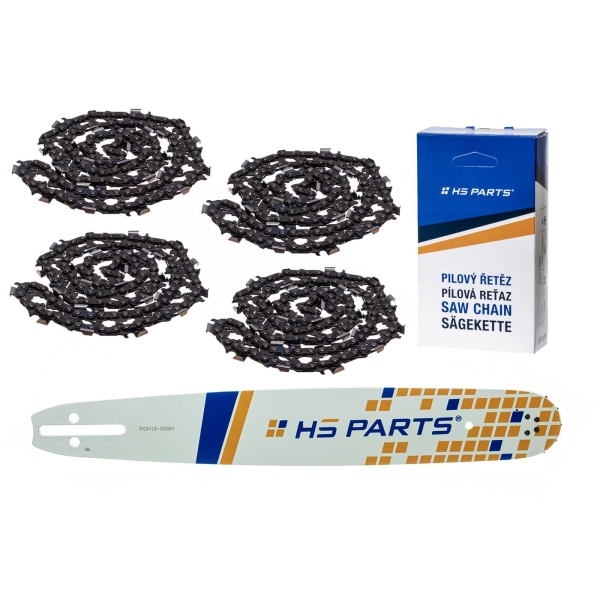 HS PARTS Führungsschiene 16" (40 cm) .325" .058" (1,5 mm) + 4 x Sägekette 66 Glieder Vierkantzahn für Husqvarna 40 45 51 55 154 254 257 262 340 345 346 357 359 435 440 445 455 460 560 550 EL1400