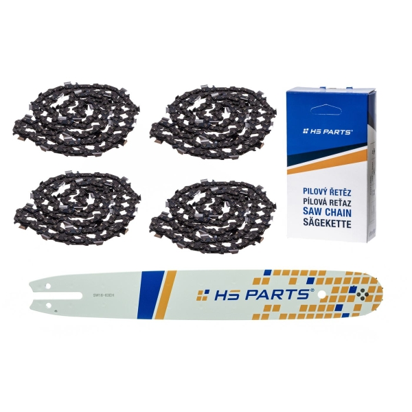 HS PARTS Führungsschiene 16" (40 cm) .325" .063" (1,6 mm) + 4 x Sägekette 62 Glieder Vierkantzahn