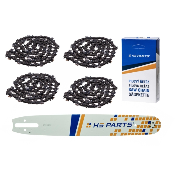 HS PARTS Führungsschiene 16" (40 cm) .325" .063" (1,6 mm) + 4 x Sägekette 67 Glieder Vierkantzahn für Stihl 024 026 028 029 030 031 032 039 MS240 MS260 MS261 MS270 MS271 MS280 MS290 MS291 MS310 MS390
