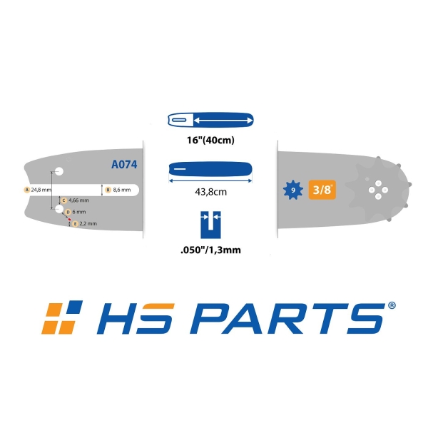 HS PARTS Führungsschiene 16" (40cm) 3/8" .050" (1.3mm) + Sägekette 55 Glieder Vierkantzahn für Stihl 009 020 021 MS170 MS180 MS191 MS200 MS210 MS250 MS211 MS251