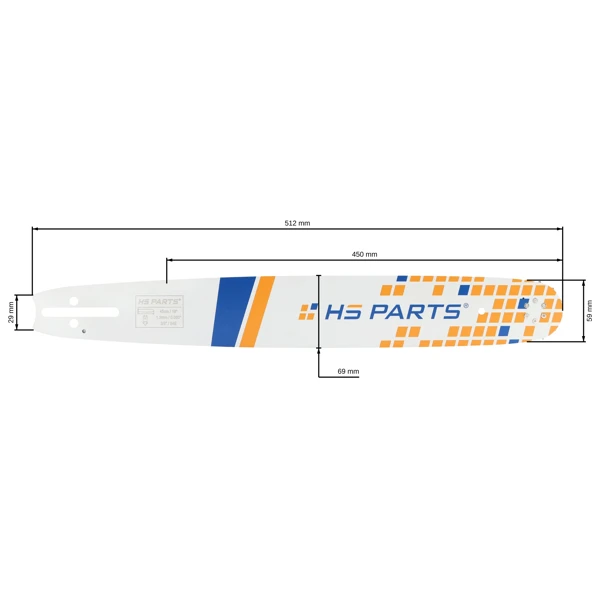 HS PARTS Führungsschiene 18" (45 cm) 3/8" .050" (1,3 mm) für Husqvarna 246 254 262 345 357 455 460 555 560 Jonsered 2054 CS2260 Dolmar 111 112 115 PS540 Solo 613 614 650 Oleomac 162 956 962