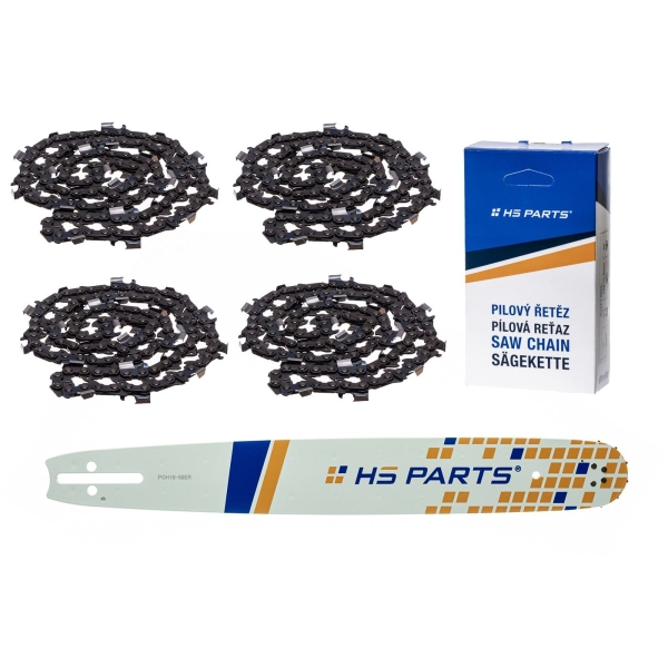 HS PARTS Führungsschiene 18" (45 cm) 3/8" .058" (1,5 mm) + 4 x Sägekette 68 Glieder Vierkantzahn für Husqvarna 51 55 346XP 353 357 359 455 460 560XP