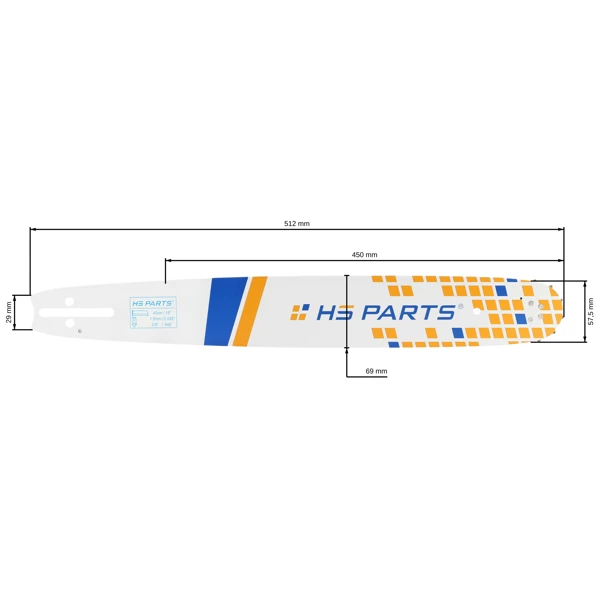HS PARTS Führungsschiene 18" (45 cm) 3/8" .058" (1,5 mm) für Husqvarna 246 254 262 345 346 357 359 455 460 555 560 Jonsered 2054 CS2260 Dolmar 111 112 115 PS540 Solo 613 614 650 Oleomac 162 956 962