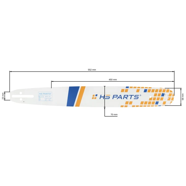 HS PARTS Führungsschiene 18" (45 cm) 3/8" .058" (1,5 mm) für Husqvarna 246 254 262 345 346 357 359 455 460 555 560 Jonsered 2054 CS2260 Dolmar 111 112 115 PS540 Solo 613 614 650 Oleomac 162 956 962
