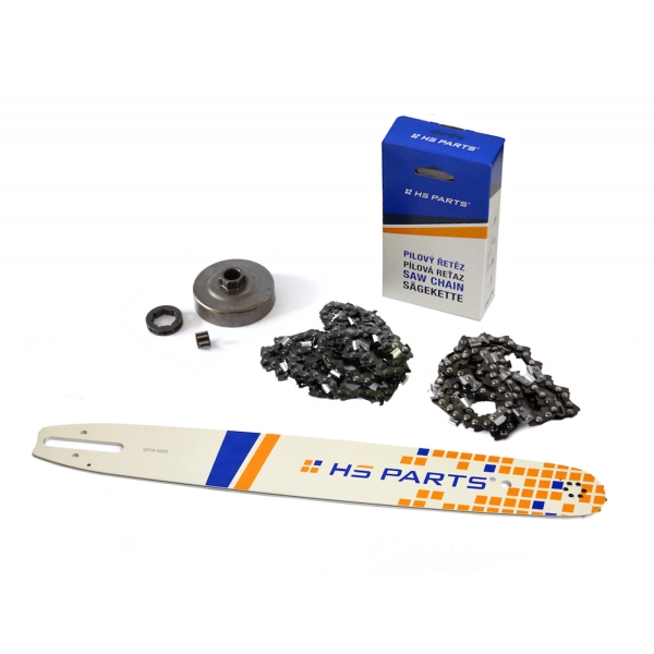 HS PARTS Führungsschiene 18" (45 cm) 3/8" .063" (1,6 mm) + 2 x Sägekette 66 Glieder Vierkantzahn + Ringkettenrad Stihl 034 036 MS340 MS360