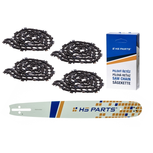 HS PARTS Führungsschiene 18" (45 cm) .325" .050" (1,3 mm) + 4 x Sägekette 72 Glieder Vierkantzahn für Husqvarna 51 55 346XP 353 357 359 455 460 560XP