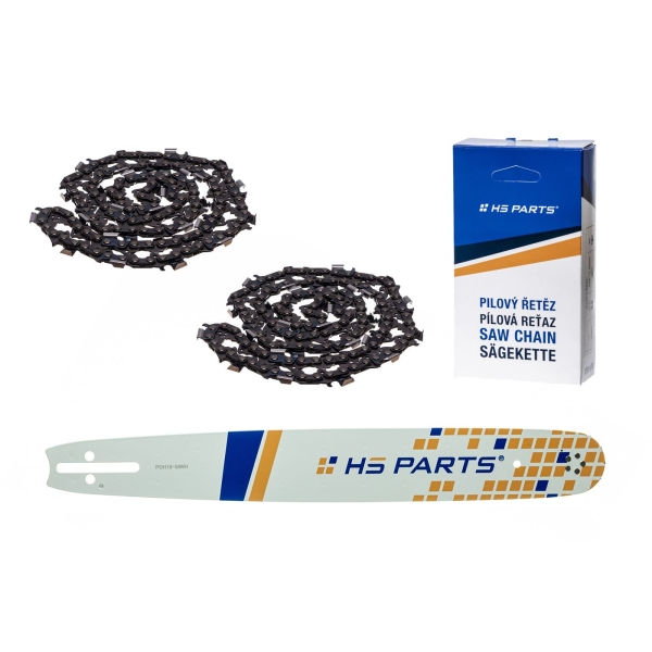 HS PARTS Führungsschiene 18" (45 cm) .325" .058" (1,5 mm) + 2 x Sägekette 72 Glieder Vierkantzahn für Husqvarna 51 55 346XP 353 357 359 455 460 560XP