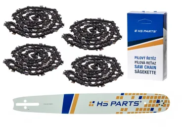 HS PARTS Führungsschiene 18" (45 cm) .325" .058" (1,5 mm) + 4 x Sägekette 72 Glieder Vierkantzahn für Husqvarna 36 45 55 136 254 262 345 346 357 435 445 460 Jonsered 2054 2152 2155 Dolmar 109 111 112 116 Solo 639 651 665
